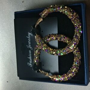 Gold and Multicolor Madi Gras  Hoop Earrings New